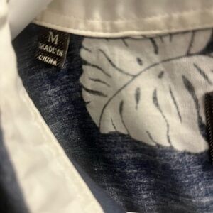 White and Blue Leaf Print Shirt